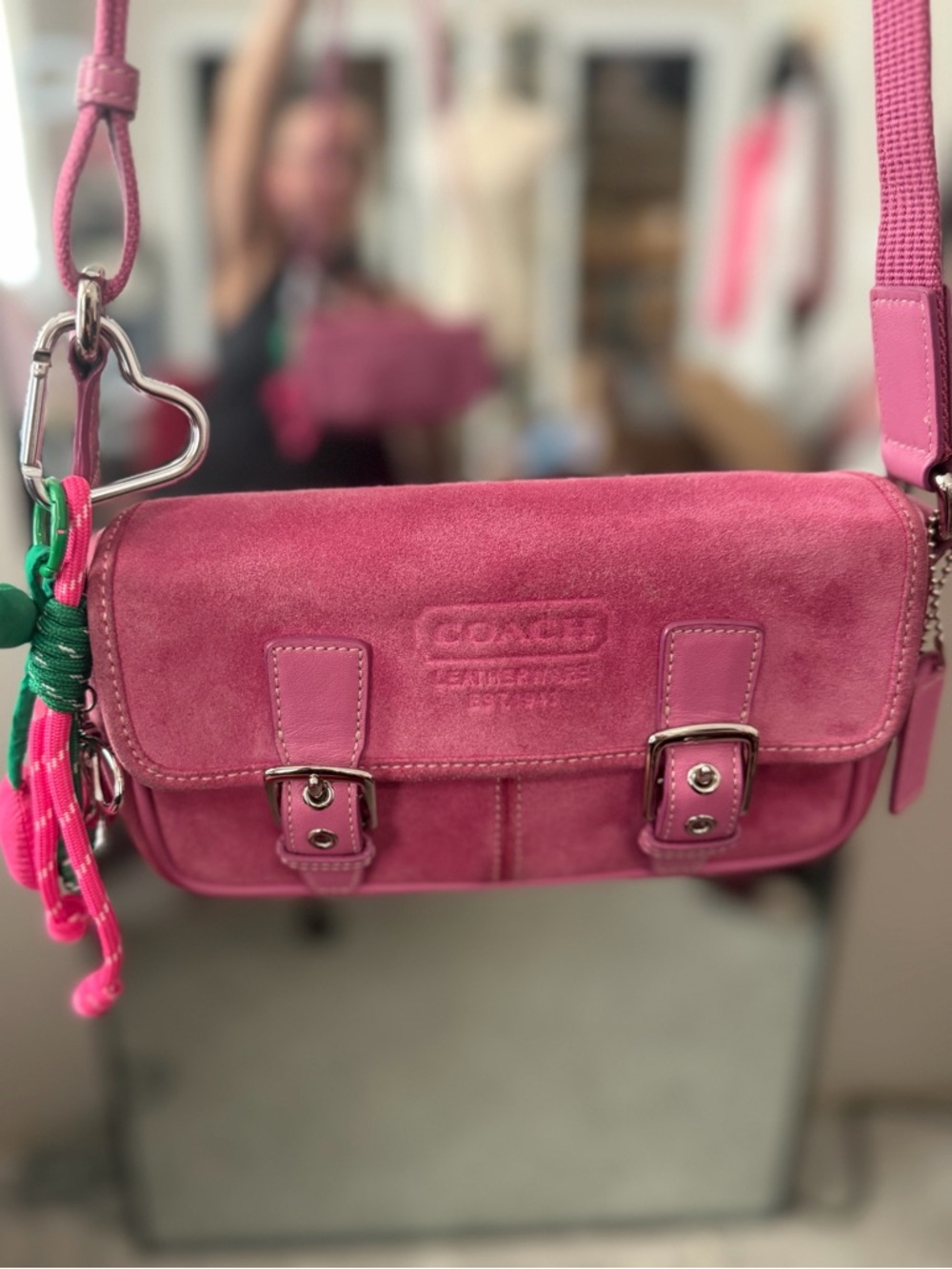 COACH Y2K Vintage Suede & Leather Double Buckle Flap Closure Crossbody Bag 1405